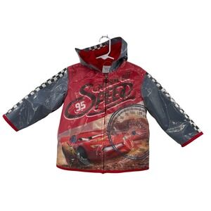 Disney Store Cars Rain Jacket Boys‎ Lightening McQueen Coat Hood Red size 2